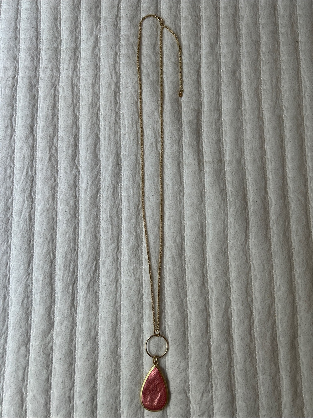 Spartina 449 Gold Necklace with Pink Teardrop Pendant